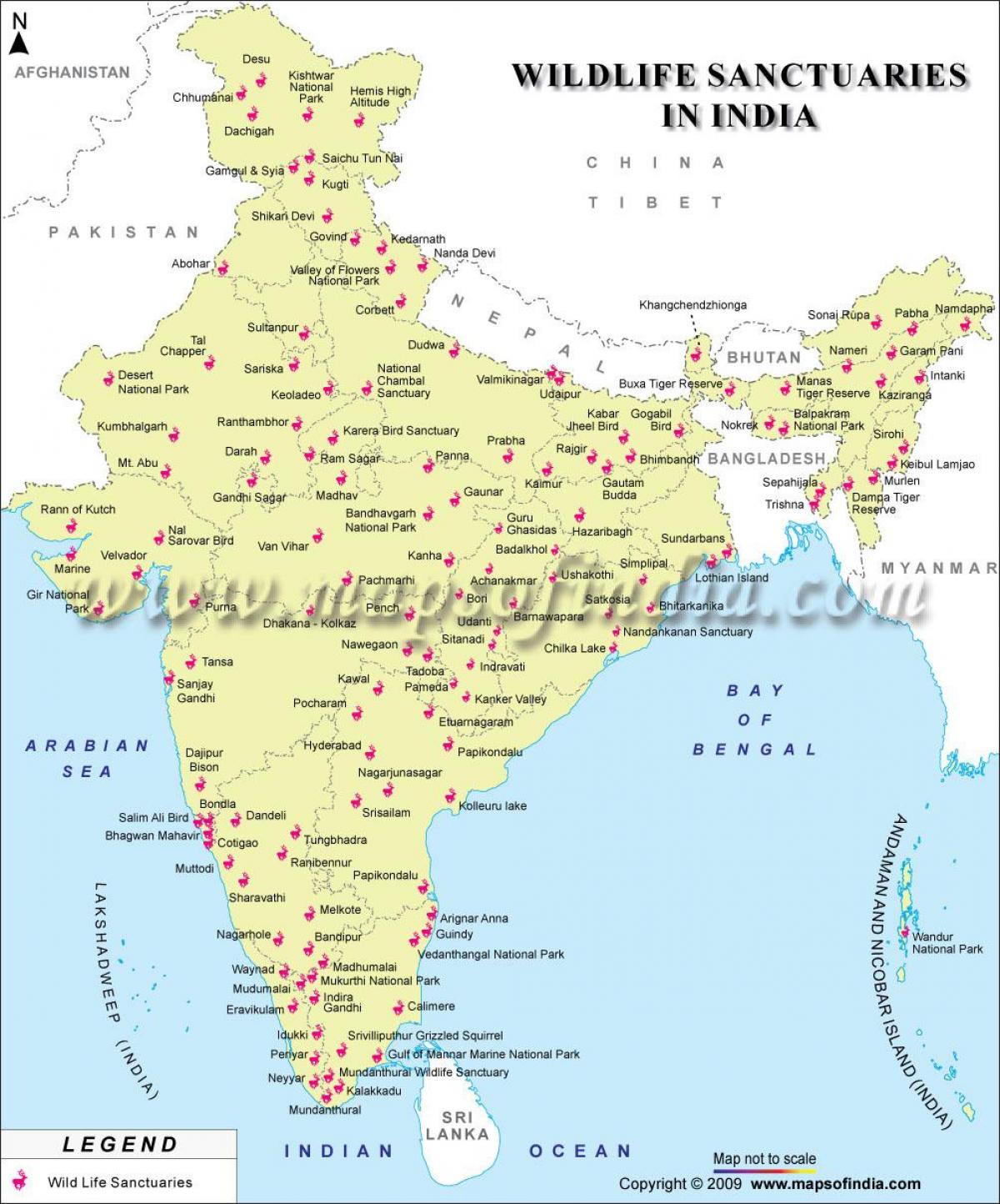 خريطة الهند محميات الحياة البرية